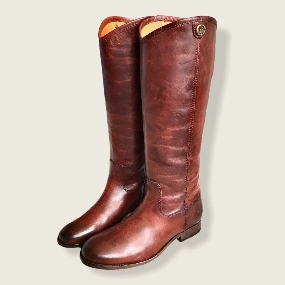 Frye Melissa Button 2 Redwood Leather Tall Boots - Picture 7 of 15